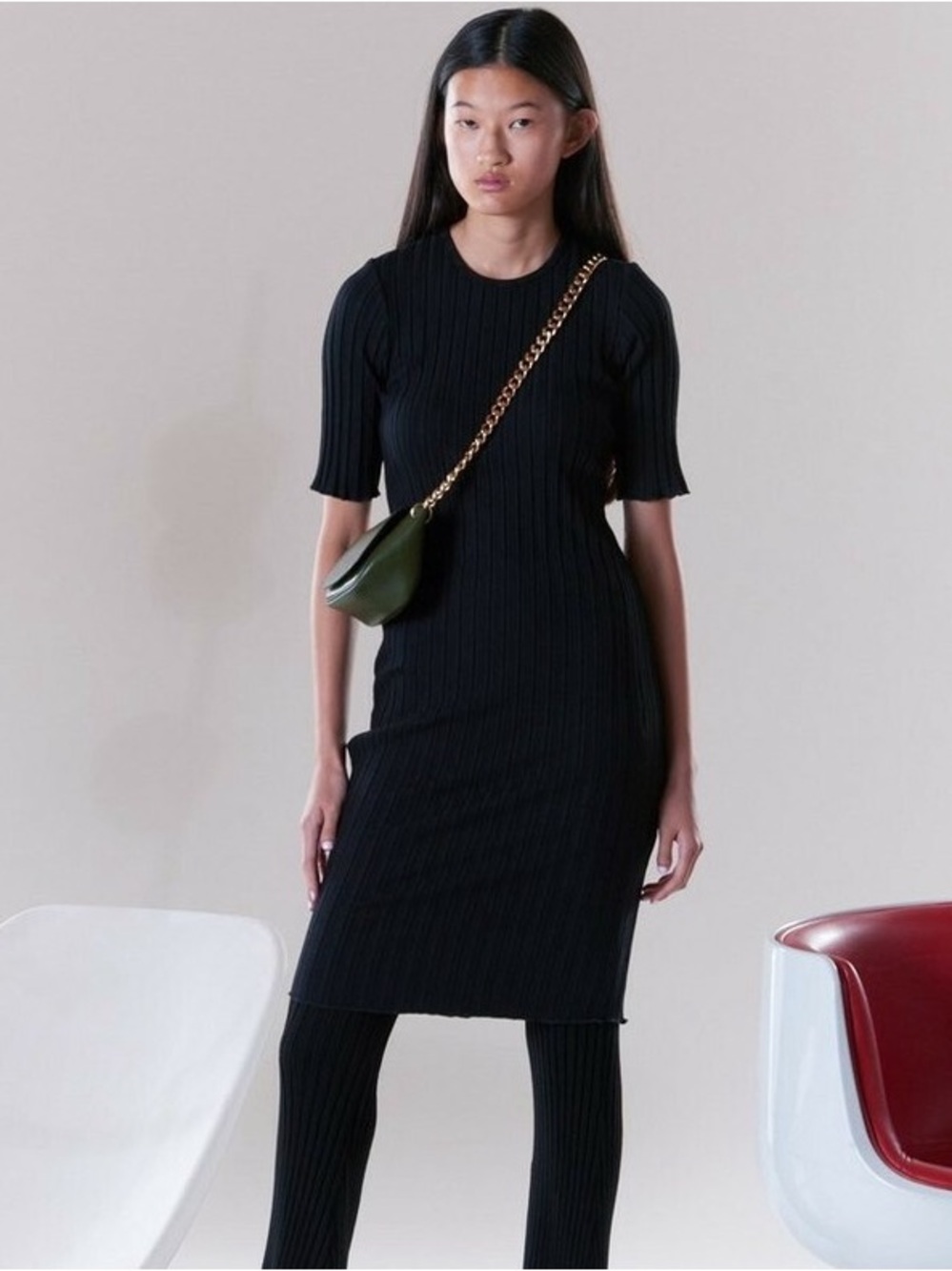 Simon Miller Rib Capo Mini Dress Black Short Sleeve Stretch Knit Size Large